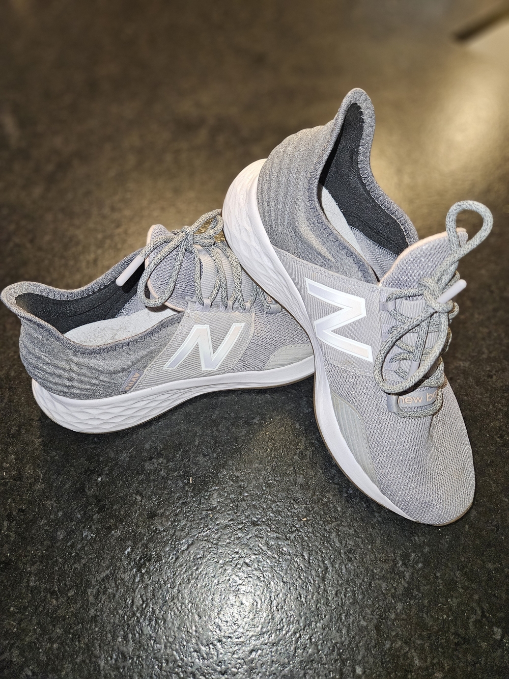 New Balance Light Grey Knit Slip-On Athletic Sneakers